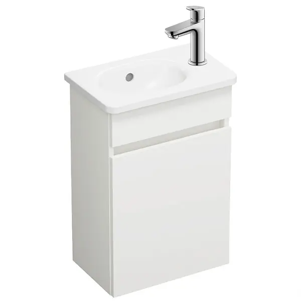 Offre Exclusive Pack meuble suspendu lave-mains Joline blanc mat + Robinet lave-mains eau froide Duravit Wave Chromé brillant BURGBAD