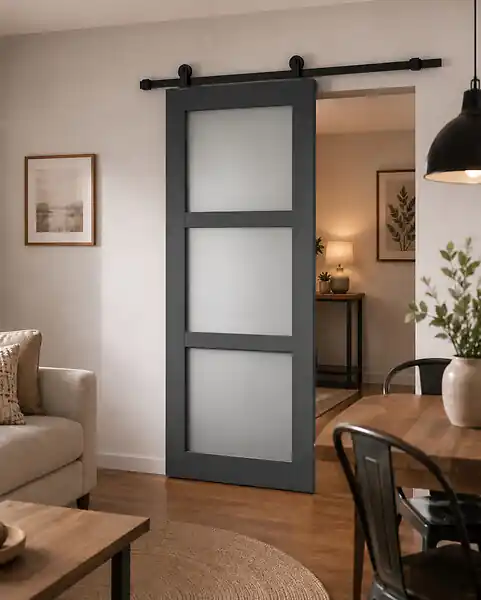 Top Vente Porte Coulissante Blakeria Gris Anthr Vitrée H204 x L83 cm, Rail roulettes GD MENUISERIES