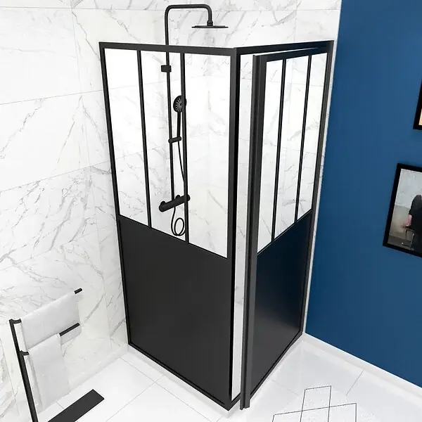 Porte de douche pivotante + paroi de retour type atelier - 80x200 cm AURLANE Commande En Gros