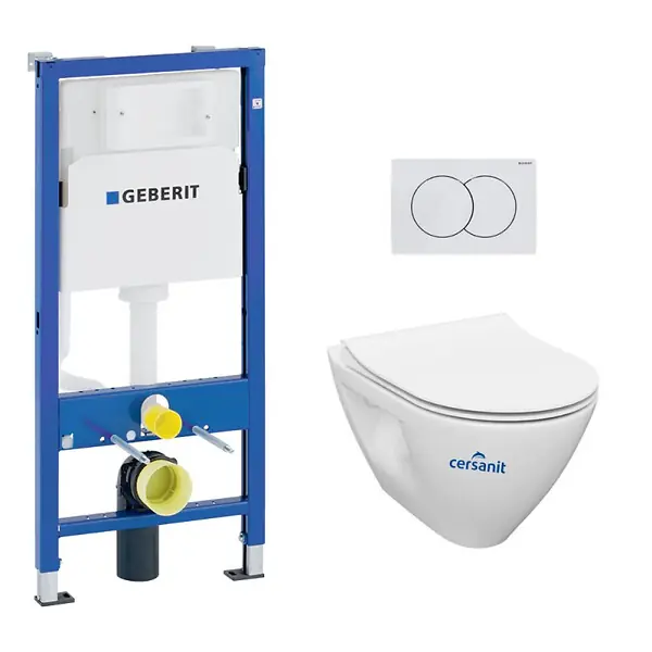Pack WC Bâti-support Geberit 112 cm + Cuvette sans bride Cersanit + Abattant SoftClose + Plaque blanche (MILLEGEB1) Must-Have