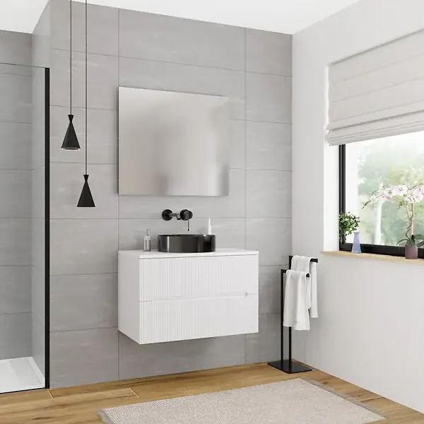 Ceramia 80cm, meuble de salle de bain assemblé, certifié FSC, blanc cassé (CERAMIA-5OW80) Offre Exclusive