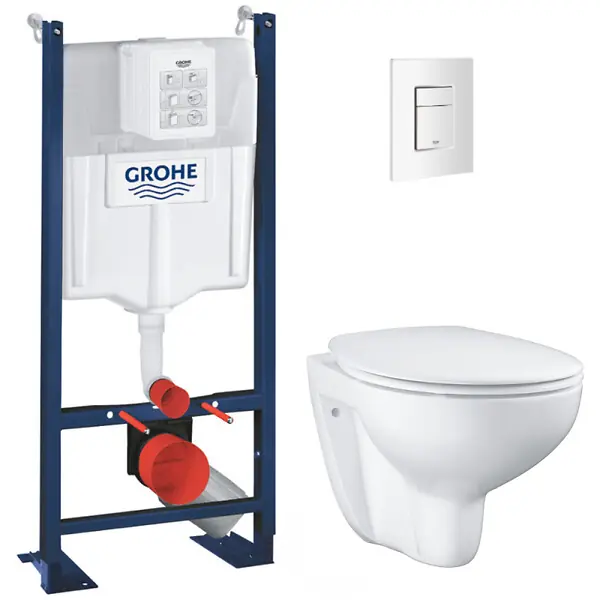 Authentique Rapid SL Bâti Support autoportant, cuvette Bau Ceramic sans bride avec abattant frein de chute (AutoportantBAU2) GROHE